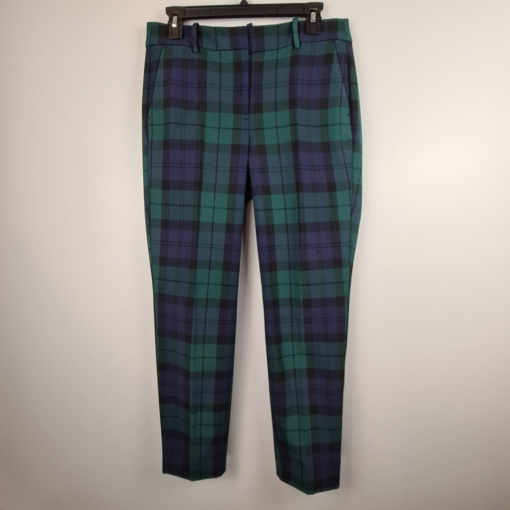 J Crew Dress Pants Womens 8P Petite Green Plaid Ruby Full-Length Stretch Tartan